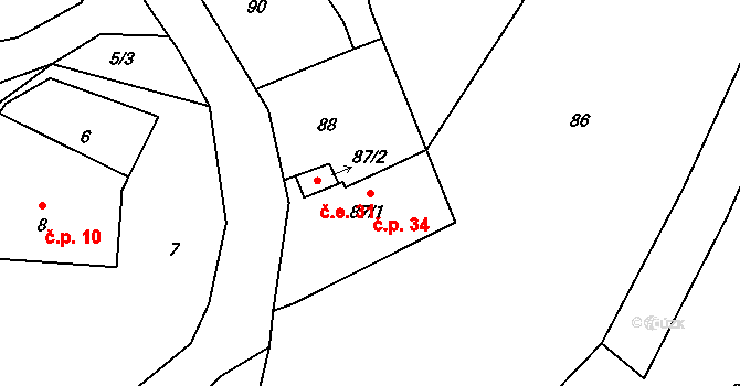 Proboštov 34, Malečov na parcele st. 87/1 v KÚ Proboštov u Tašova, Katastrální mapa