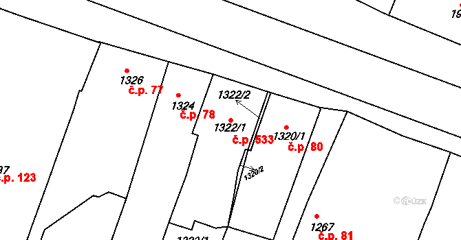 Pražské Předměstí 533, Vysoké Mýto na parcele st. 1322/1 v KÚ Vysoké Mýto, Katastrální mapa