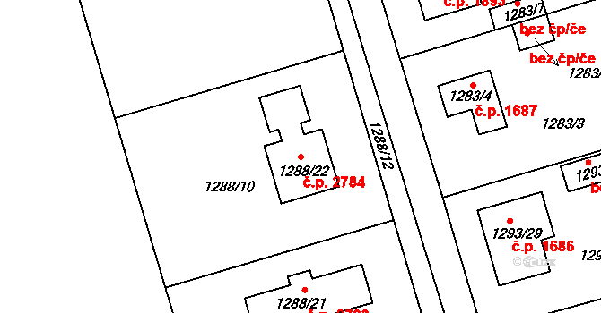 Roudnice nad Labem 2784 na parcele st. 1288/22 v KÚ Roudnice nad Labem, Katastrální mapa