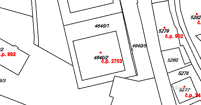 Šternberk 2703 na parcele st. 4640/2 v KÚ Šternberk, Katastrální mapa