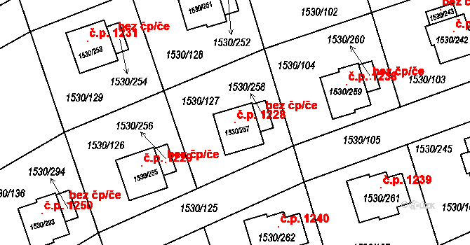 Řeporyje 1228, Praha na parcele st. 1530/257 v KÚ Řeporyje, Katastrální mapa