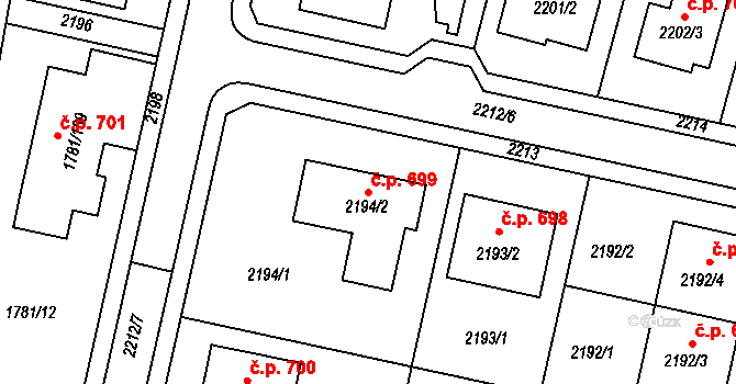 Rájec 699, Rájec-Jestřebí na parcele st. 2194/2 v KÚ Rájec nad Svitavou, Katastrální mapa
