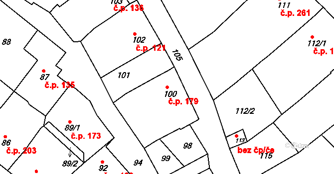 Borkovany 179 na parcele st. 100 v KÚ Borkovany, Katastrální mapa