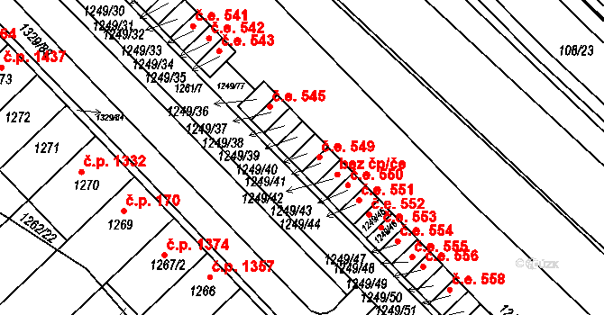 Hustopeče 548 na parcele st. 1249/40 v KÚ Hustopeče u Brna, Katastrální mapa