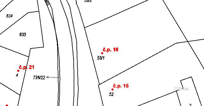 Jarohněvice 16 na parcele st. 53/1 v KÚ Jarohněvice, Katastrální mapa