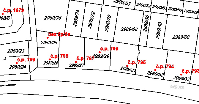 Holešov 796 na parcele st. 2989/29 v KÚ Holešov, Katastrální mapa