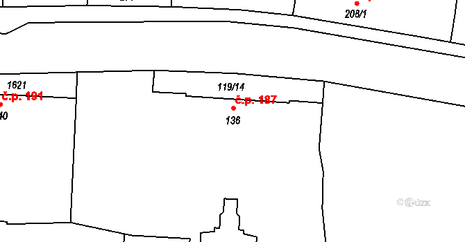 Božice 187 na parcele st. 136 v KÚ České Křídlovice, Katastrální mapa