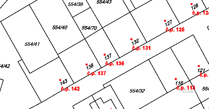 Kravsko 136 na parcele st. 137 v KÚ Kravsko, Katastrální mapa