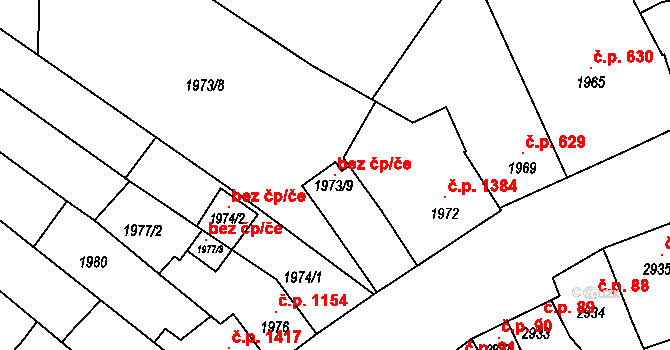 Brno 118332783 na parcele st. 1973/9 v KÚ Líšeň, Katastrální mapa