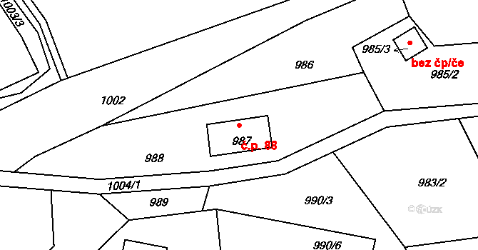 Proseč nad Nisou 88, Jablonec nad Nisou na parcele st. 987 v KÚ Proseč nad Nisou, Katastrální mapa