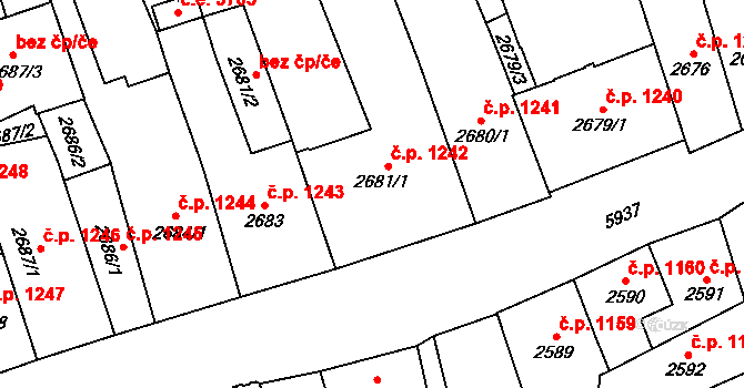 Jihlava 1242 na parcele st. 2681/1 v KÚ Jihlava, Katastrální mapa