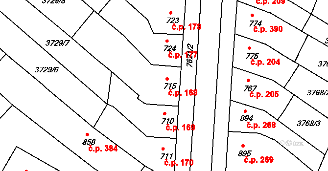 Telč-Podolí 168, Telč na parcele st. 715 v KÚ Telč, Katastrální mapa