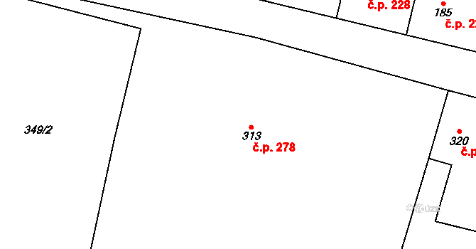 Rožďalovice 278 na parcele st. 313 v KÚ Rožďalovice, Katastrální mapa