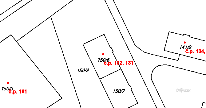 Provodín 131,132 na parcele st. 150/6 v KÚ Provodín, Katastrální mapa