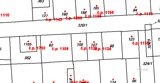 Švermov 1125, Kladno na parcele st. 108 v KÚ Hnidousy, Katastrální mapa