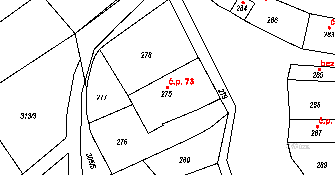 Kvaň 73, Zaječov na parcele st. 275 v KÚ Kvaň, Katastrální mapa
