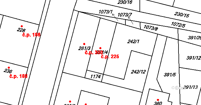 Nepolisy 225 na parcele st. 281/4 v KÚ Nepolisy, Katastrální mapa