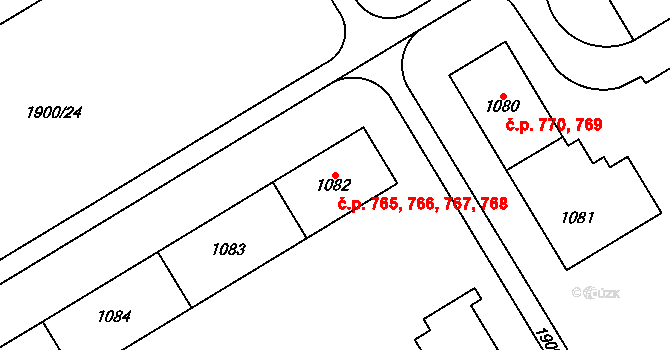Uničov 765,766,767,768 na parcele st. 1082 v KÚ Uničov, Katastrální mapa