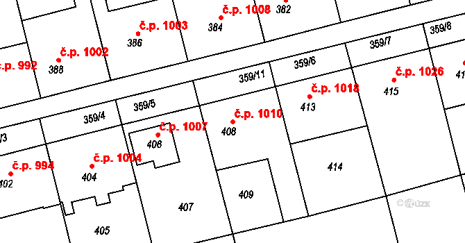 Hořovice 1010 na parcele st. 408 v KÚ Velká Víska, Katastrální mapa