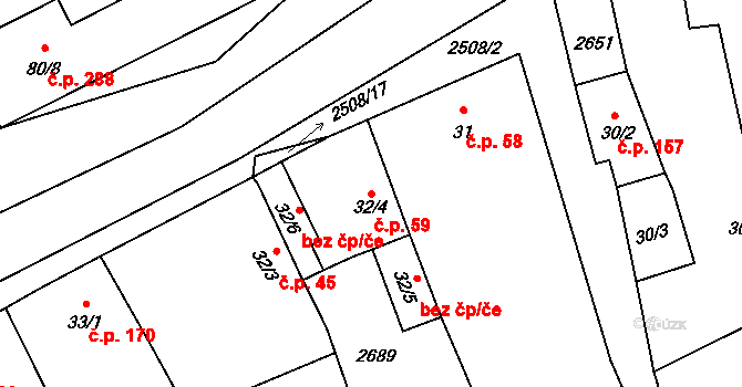 Bechlín 59 na parcele st. 32/4 v KÚ Bechlín, Katastrální mapa