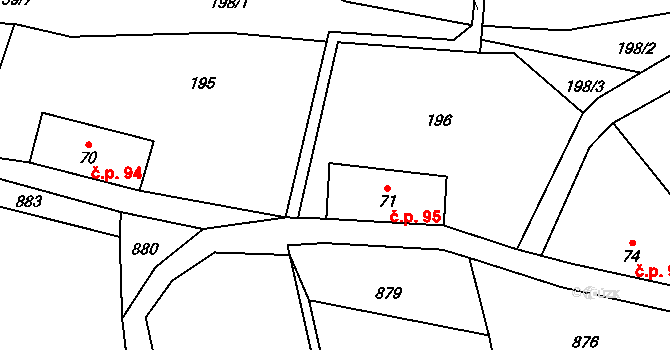 Čistá u Horek 95 na parcele st. 71 v KÚ Čistá u Horek, Katastrální mapa