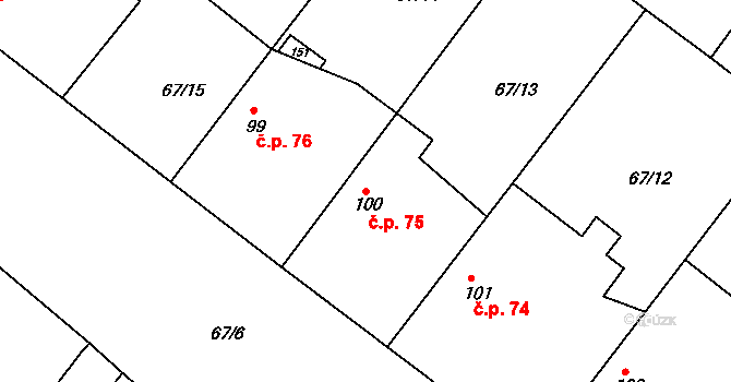 Psinice 75, Libáň na parcele st. 100 v KÚ Psinice, Katastrální mapa
