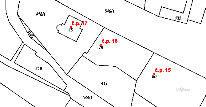 Hradíšťko 16, Žeretice na parcele st. 79 v KÚ Hradíšťko, Katastrální mapa
