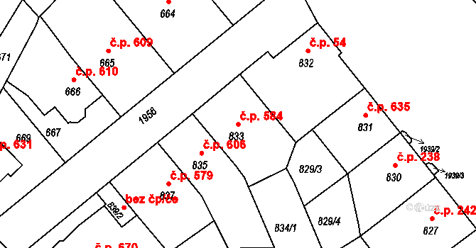 Klíše 584, Ústí nad Labem na parcele st. 833 v KÚ Klíše, Katastrální mapa
