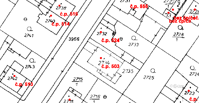 Poděbrady III 503, Poděbrady na parcele st. 2734 v KÚ Poděbrady, Katastrální mapa