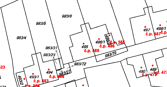 Bohosudov 485, Krupka na parcele st. 495 v KÚ Bohosudov, Katastrální mapa