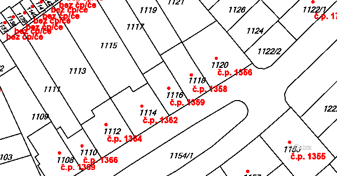 Černá Pole 1359, Brno na parcele st. 1116 v KÚ Černá Pole, Katastrální mapa