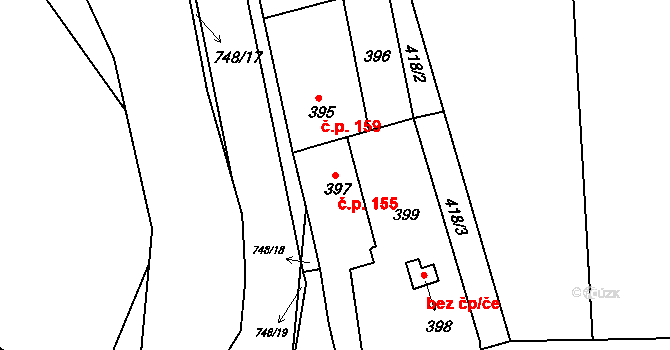 Čelkovice 155, Tábor na parcele st. 397 v KÚ Čelkovice, Katastrální mapa