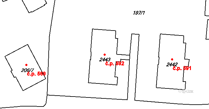 Volyně 592 na parcele st. 2443 v KÚ Volyně, Katastrální mapa