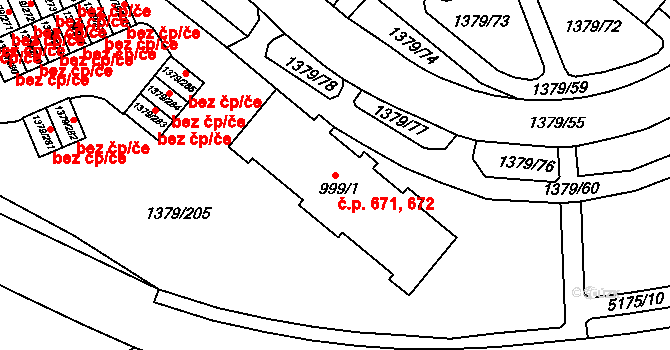 Místek 671,672, Frýdek-Místek na parcele st. 999/1 v KÚ Místek, Katastrální mapa
