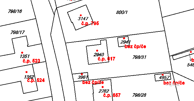 Plzeňské Předměstí 617, Rokycany na parcele st. 2940 v KÚ Rokycany, Katastrální mapa