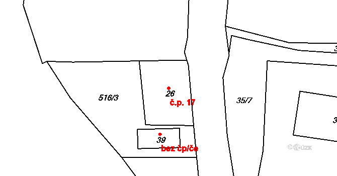 Loužek 17, Cheb na parcele st. 26 v KÚ Loužek, Katastrální mapa