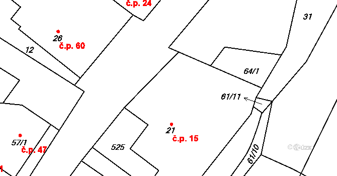 Lužany 15 na parcele st. 21 v KÚ Lužany nad Trotinou, Katastrální mapa