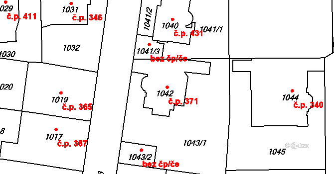 Řeporyje 371, Praha na parcele st. 1042 v KÚ Řeporyje, Katastrální mapa