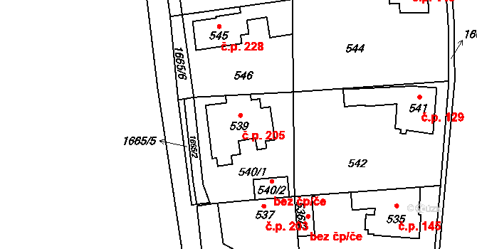 Slivenec 205, Praha na parcele st. 539 v KÚ Slivenec, Katastrální mapa