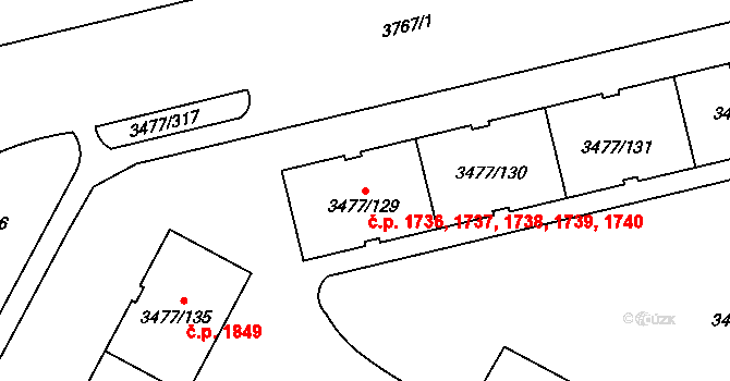 Břevnov 1736,1737,1738,1739,, Praha na parcele st. 3477/133 v KÚ Břevnov, Katastrální mapa
