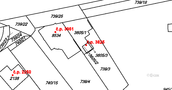 Hodonín 3825 na parcele st. 3605/2 v KÚ Hodonín, Katastrální mapa