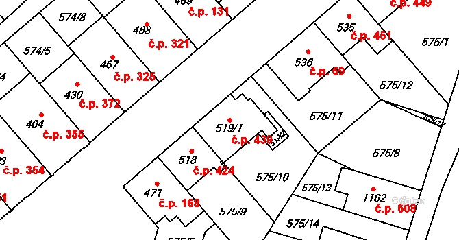 Chválkovice 439, Olomouc na parcele st. 519/1 v KÚ Chválkovice, Katastrální mapa