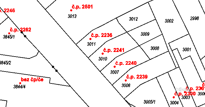 Chomutov 2241 na parcele st. 3010 v KÚ Chomutov II, Katastrální mapa