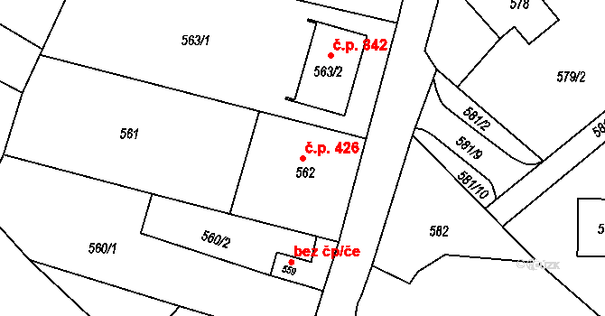Liberec XIV-Ruprechtice 426, Liberec na parcele st. 562 v KÚ Ruprechtice, Katastrální mapa
