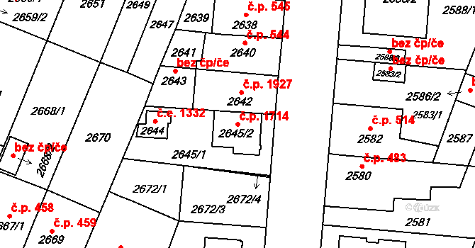 Bolevec 1714, Plzeň na parcele st. 2645/2 v KÚ Bolevec, Katastrální mapa