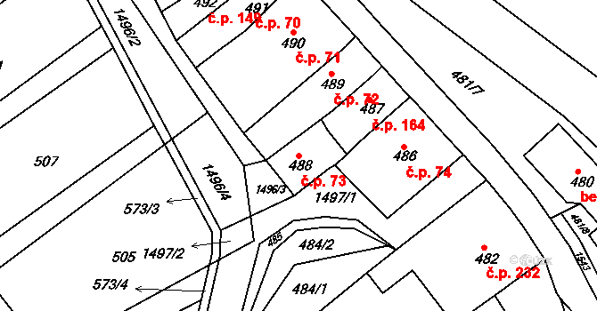 Troubsko 73 na parcele st. 488 v KÚ Troubsko, Katastrální mapa