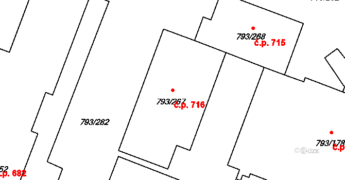 Výškovice 716, Ostrava na parcele st. 793/267 v KÚ Výškovice u Ostravy, Katastrální mapa