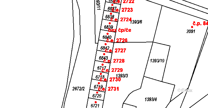 Cheb 2727 na parcele st. 6843 v KÚ Cheb, Katastrální mapa