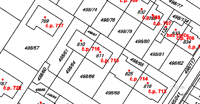 Přímětice 715, Znojmo na parcele st. 811 v KÚ Přímětice, Katastrální mapa
