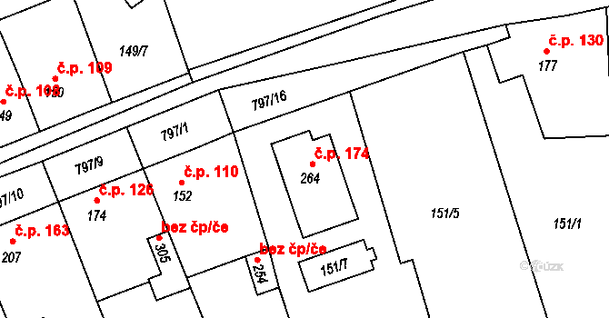 Třebichovice 174 na parcele st. 264 v KÚ Třebichovice, Katastrální mapa